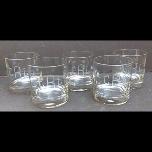 Vintage Old Fashion Bar Rocks Glasses w/Etched CLR Monogram Initials Set of 5